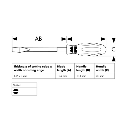 VDE Screwdriver - Flat - Slotted - 1.2 mm x 8.0 mm