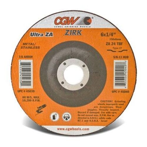 Depressed Center Grinding Wheel - 1/4 Inch (6.4mm) - Type 27 - Zirconia - 9 x 1/4 x 5/8-10