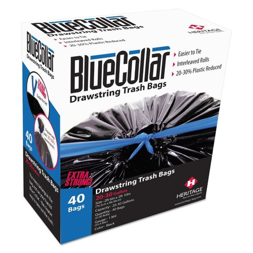 Drawstring Trash Bags, 30 Gal, 1 Mil, 30