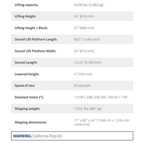 P9000LT / 9,000lb Capacity Low Rise Lift / Open Center Pit Style