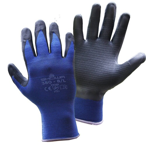 SHOWA Foam Nitrile Coated Gloves, Palm Coverage, Black/Blue, SM